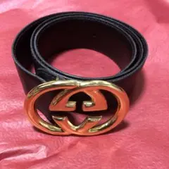 GUCCI グッチ ベルト ブラウン インターロッキング GG ゴールド レザー