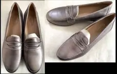 clarksブロンズ ローファー 本革 フラットシューズ ブラウン メタル