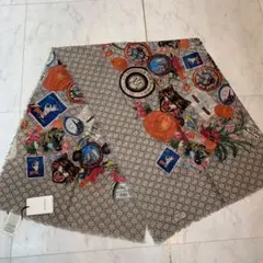 ☆新品☆GUCCI グッチ クーリエ ロゴプリント 大判ストール ウール