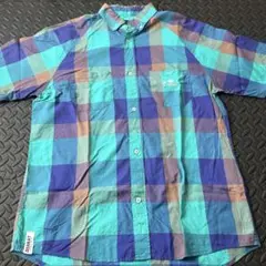 DOARAT 半袖シャツ XL ターコイズ/パープルチェック