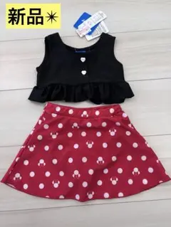 ✴︎新品✴︎女の子用セパレート水着 ミニーちゃん　黒トップス 赤ドット