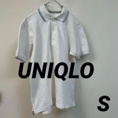 万能　UNIQLO ユニクロ　S ホワイト ストライプ ポロシャツ　白　半袖