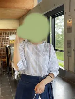 テチチ　:袖リボン ストライプ 七分袖ブラウス Ｍ