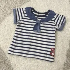 【80サイズ】セーラーカラーデザインTシャツ マリン風 ボーダー デニム