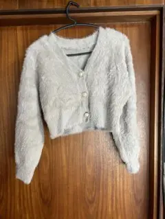 グレー ファー クロップドカーディガン　GRL