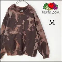メンズ服ブリーチトレーナーM 古着屋 スウェット 総柄 春秋冬物 ブラウン
