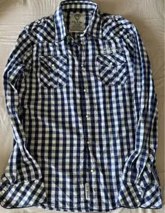 Scotch＆soda ネイビーとホワイトのチェック柄長袖シャツ