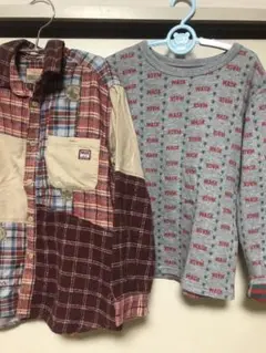 WASK チェック柄パッチワークシャツ＆カットソー