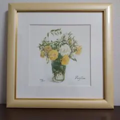 花の版画 橋本不二子 額装品 水彩画 春 インテリア ナチュラル マーガレット 庭の草花を-マーガレット-】 橋本不二子デジタルプリント作品