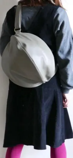モリノガッコウころんとポーチ特大上質upレザーグレー
