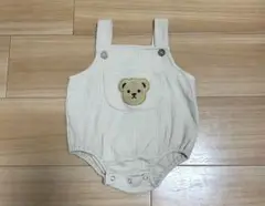 未使用 ベージュ クマ刺繍 サロペット