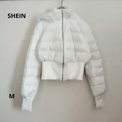 SHEIN シーン 綿 ホワイト フード付き ダウンジャケット クロップド丈