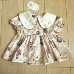 新品　ユピルル　動物柄ワンピース風ブラウス　ピンク色　80cm