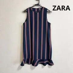 【新品】ZARA ザラ ストライプ ネイビー ノースリーブ ワンピース XS