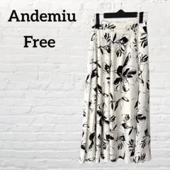 《アンデミュウ》花柄　エアリースカート　ロング丈　フレア【FREE】白　黒