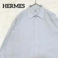 【美品】HERMES エルメス 格子柄 長袖シャツ グレー メンズ