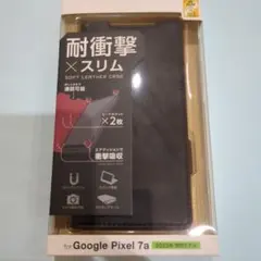 Google Pixel 7a用レザーケース 手帳型 ステッチ 耐衝撃 ブラック