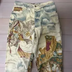 roberto cavalli ロベルトカヴァリ 総柄デニムテーパードパンツ　M