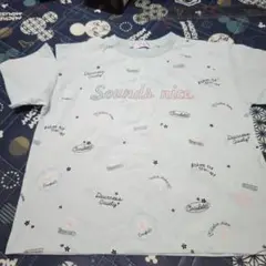 肩開き　水色 プリント Tシャツ 140