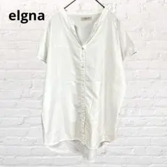 elgnaエルガナ♡スキッパーシャツ ブラウス ホワイト 白 シアー L 透け感