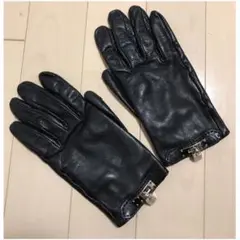 本物 名作 エルメス ケリー Hパドロック レザー グローブ 手袋 ブラック 黒