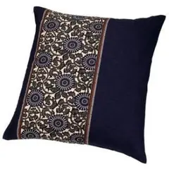 花柄刺繍 ネイビー座布団カバー