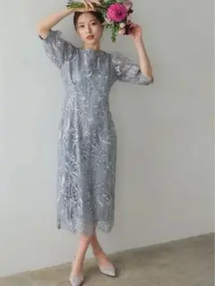 【新品未使用】PREFERIR 刺繍レース バックリボンパーティードレス結婚式M