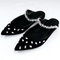 【美品】ツルバイマリコオイカワ ビジュー フラットミュール ブラック