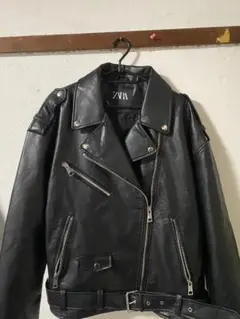 ZARA ブラック レザー ライダースジャケット L