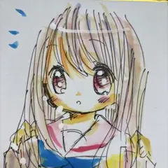 新作。手描きイラスト。小色紙。女の子