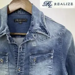 REALIZE リアライズ ストレッチ デニムシャツ ウォッシュ加工 S相当