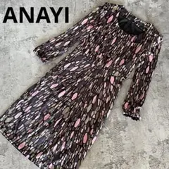 ANAYI アナイ ベルベット ベロア 総柄 ワンピース マルチカラー