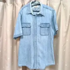 ライトブルー デニム風 メンズ半袖シャツ/値下げしました♥