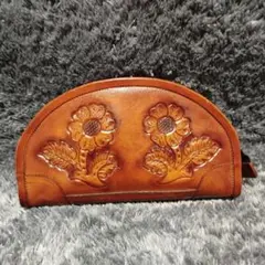 レザーカービング　レザー彫刻　ハンドバック 　向日葵