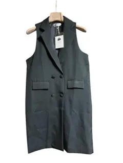 ロング　ベスト　ロングジレ　ノースリーブジャケット YUZHE黒