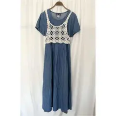 最終値下【vintage】90's デニムクロシェ付きワンピース