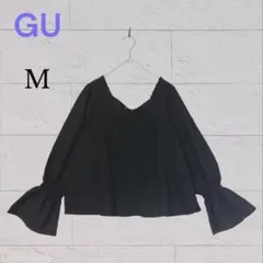 GU ジーユー オフショルダー プルオーバー 長袖 フリル袖 M 黒