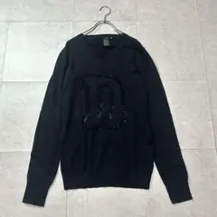 【D/him. 】ビッグロゴ Vネック長袖ニット 薄手 ブラック 細身