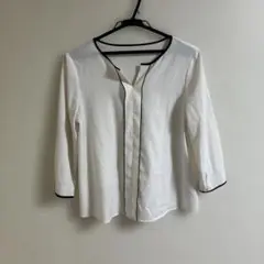 ホワイト 前開き シャツ 五分袖