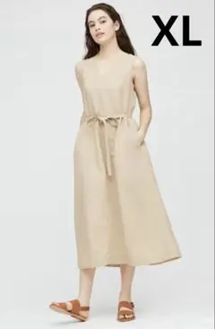 新品　ユニクロ　リネンブレンドAラインワンピース　XL ベージュ
