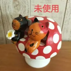 ★未使用★お座りアニマル　キノコ　猫置物　ネコ　オブジェ　雑貨