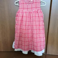 赤と白のチェック柄ノースリーブワンピース 140