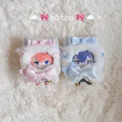 【白×ブルー】にじぱぺっと ぬい服 10cm 帽子 被り物 着ぐるみ リボン