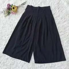 【SPINNS スピンズ】ワイドパンツ　ガウチョ　ウエストゴム　ブラック　F