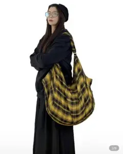 SHEIN 黄色 チェック ショルダーバッグ