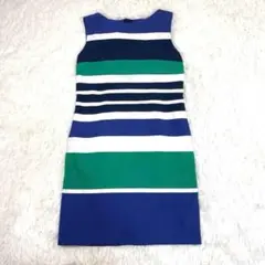 アイシービー　ランダムボーダー　ノースリーブ ひざ丈ワンピース　M