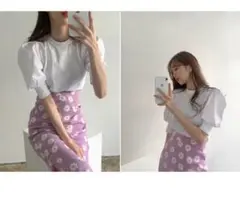 ボリューム袖　Ｔシャツ　ホワイト　パフスリーブ