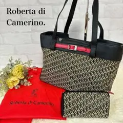 ロベルタディカメリーノ ハンドバッグ Rロゴ トートバッグ ポーチ付き 黒 赤