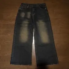 ノーブランド ダークブルー ワイドパンツ フェード加工