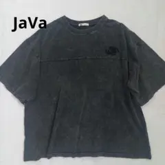 JaVa　オーバーサイズTシャツ　プリント刺繍　綿　ダークグレー　ゆったりM